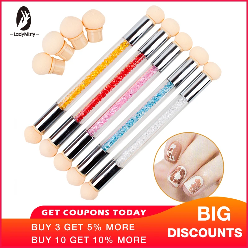 

New packaging Sponge Heads Sharp Round Replaceable Powder Brush Shade Gradient Pen Short Handle Nail Art Tool UV Gel Polish