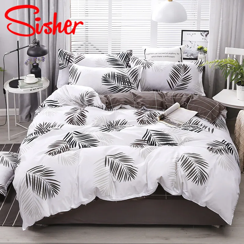 Sisher Pastoral Green Leaf Print Duvet Cover Set Cotton Polyester Adult Comforter Bedding Sets Size Single Double Queen King