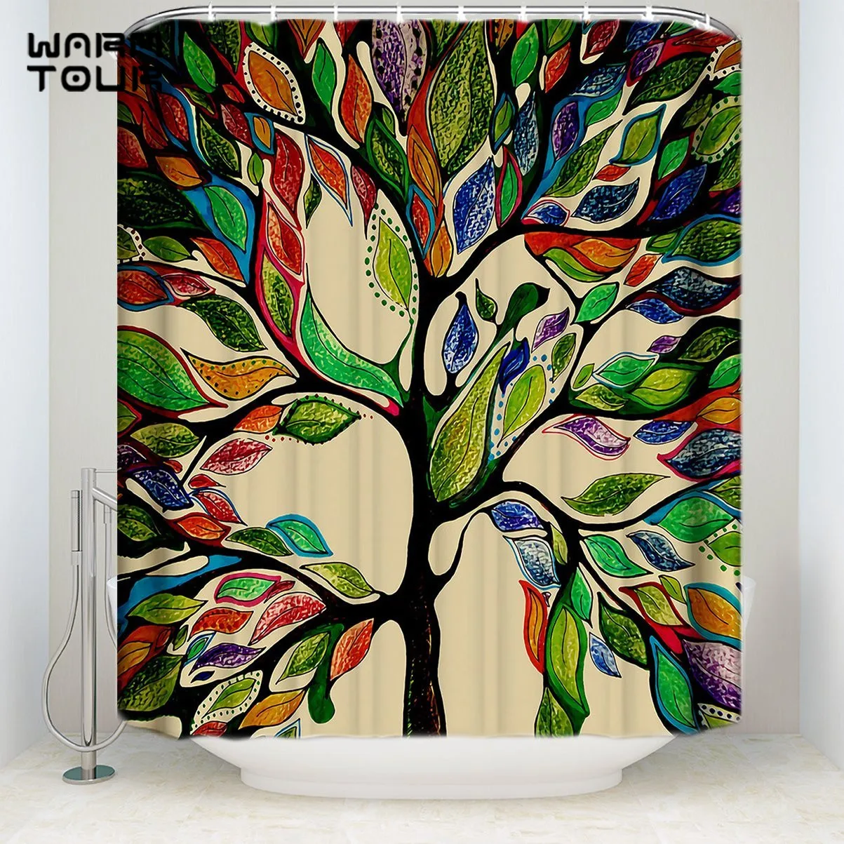 Extra Long Fabric Bath Shower Curtains 48 x 72 Inches Colorful Tree Of Life Art Mildew-resistant Bathroom Decor Sets with Hooks | Дом и сад