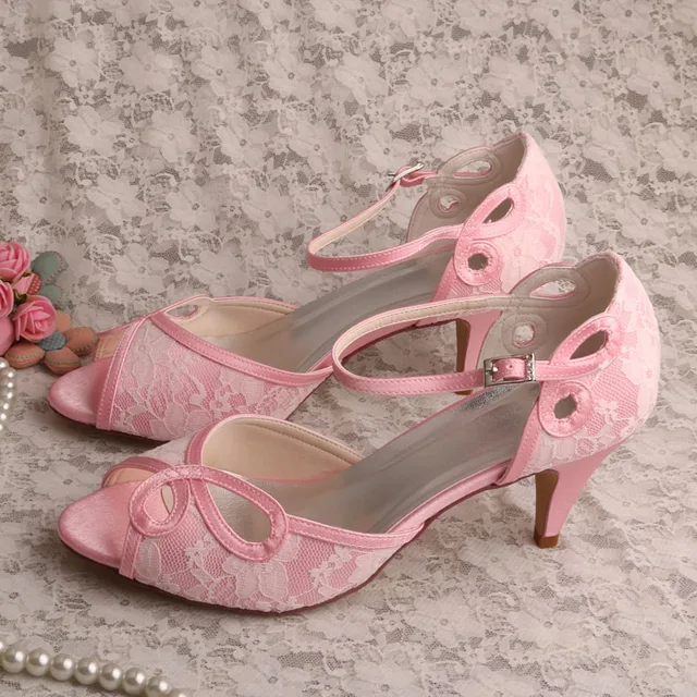 pink satin kitten heels