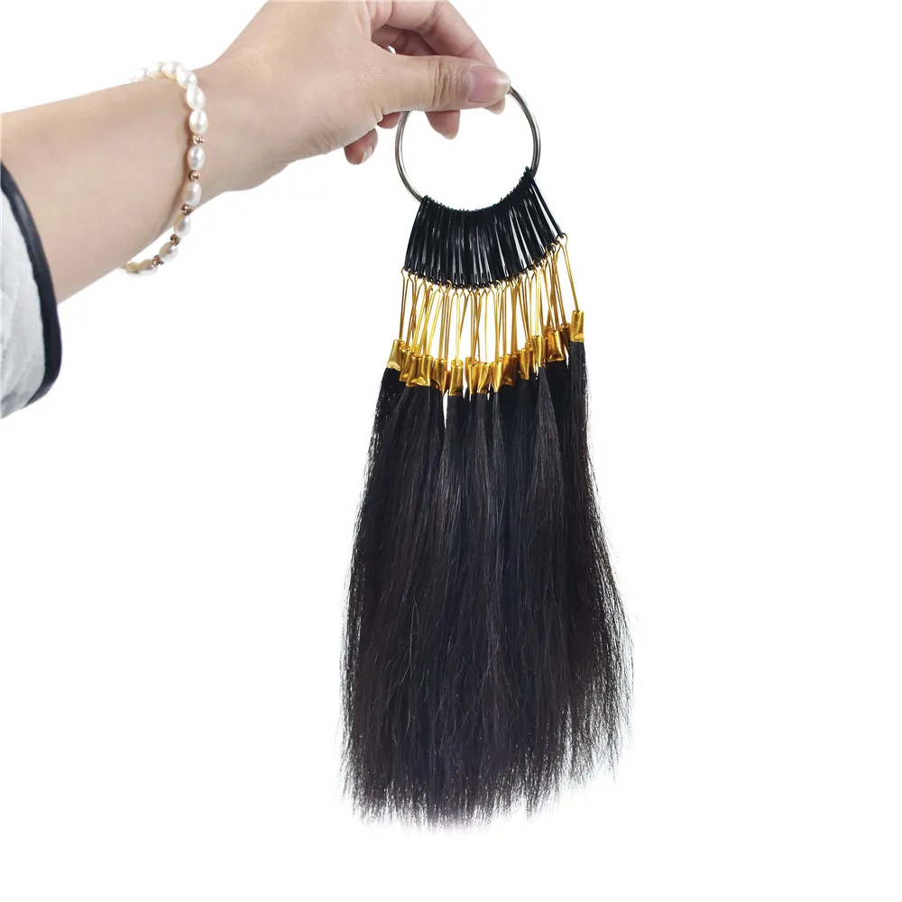 30pcs/set 100% Human Virgin Hair Color Rings Near Black Salon Hair Dyeing Sample Real Hair Extensions Can Be Dye And Color
