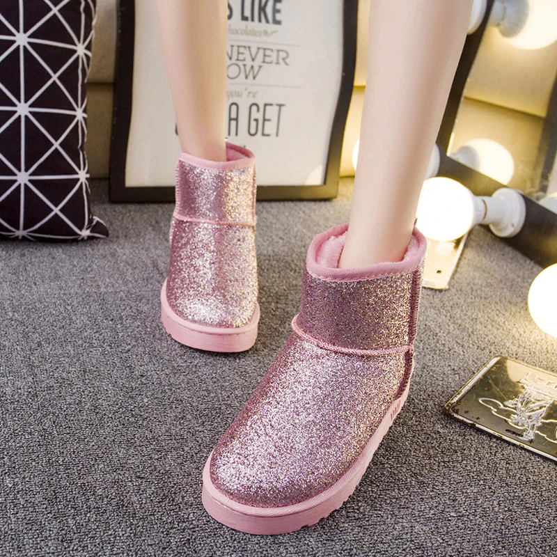 

DEKABR Brand New Winter Women Fashion Sequined Cloth Ankle Short Plush Snow Boots Female Casual Fur Warm Non-slip Flats Shoes