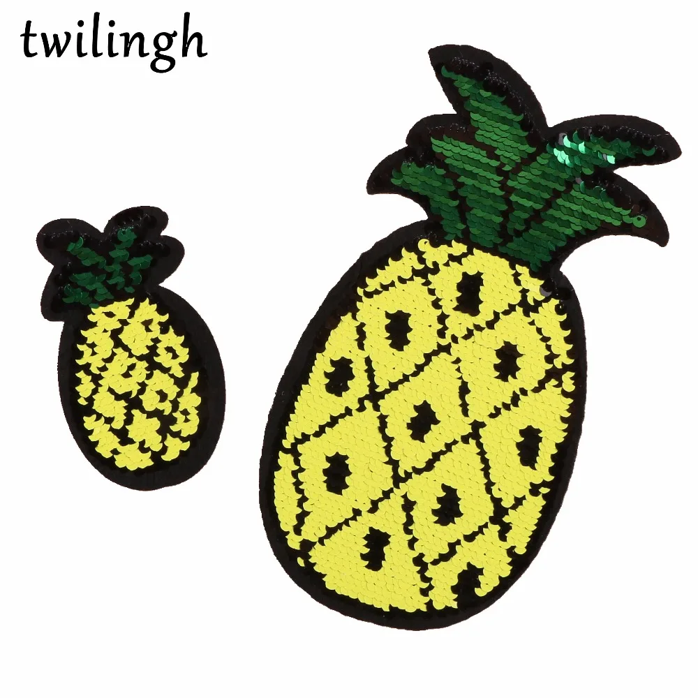 

twilingh Patches 1pc Reversible Change Sequins Patches Fruit Pineapple DIY Sew On Patches For Clothes Applique Decoration