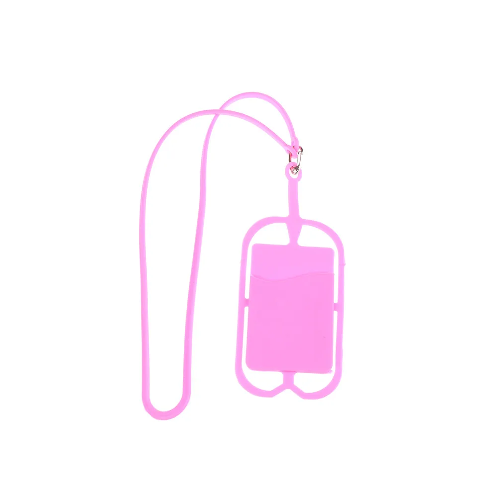 Силиконовый для мобильных телефонов держатель шнурок Мобильный телефон ремни слинг ID карты ожерелье ремешок держатель мобильного телефона с держателем карты - Цвет: Pink