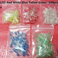 5 цветов* 100 шт. F3 F5 светодиодный набор красный зеленый желтый синий белый 3 мм светодиодный 5 мм набор диодов смешанный цвет набор 500 шт = 5 значение каждый 100 шт