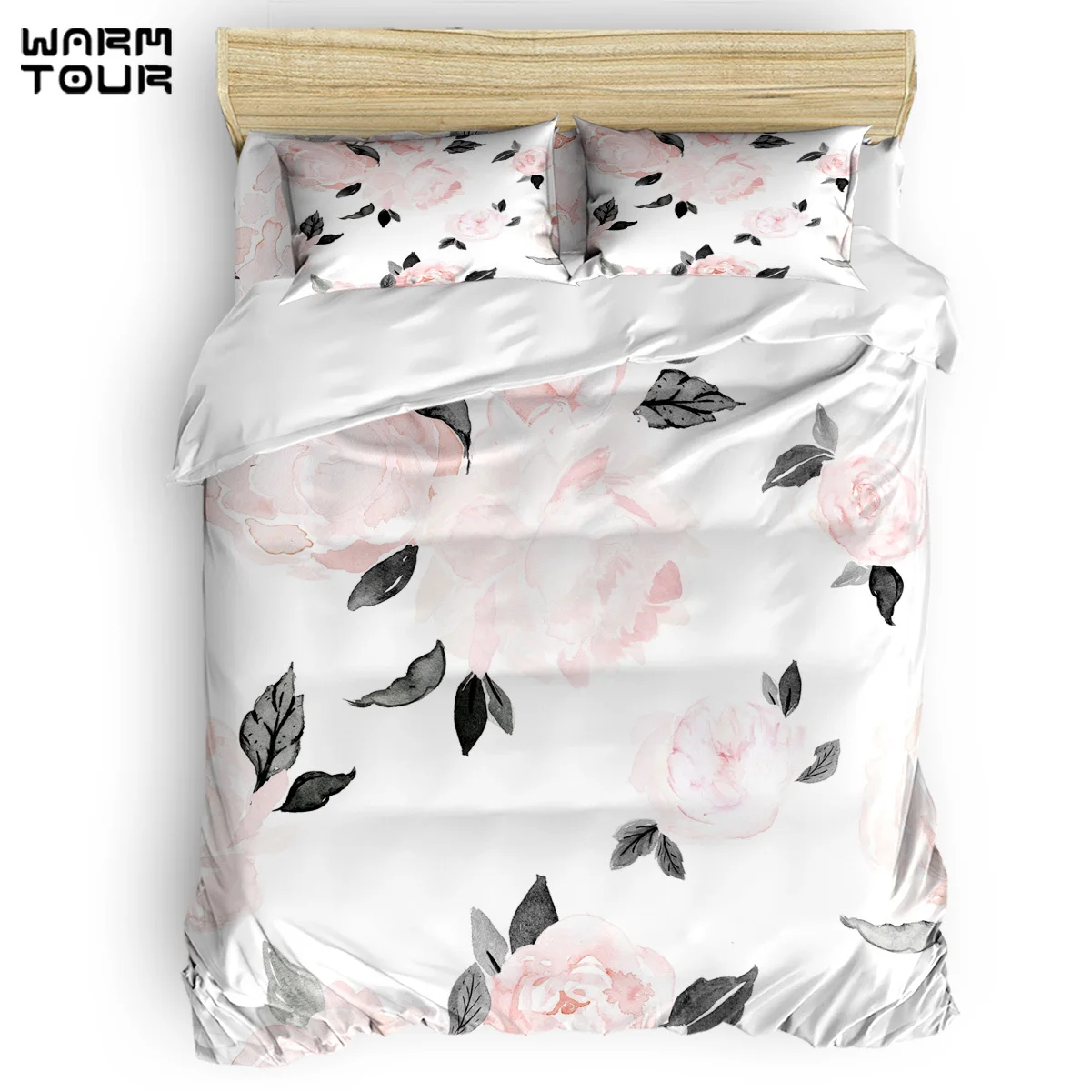 

WARMTOUR Duvet Cover Vintage Blush Floral - BW Duvet Cover Set 4 Piece Bedding Set For Beds
