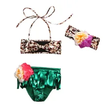 Комплект бикини для маленькой девочки, кисточка купальники, Леопардовый купальник с принтом