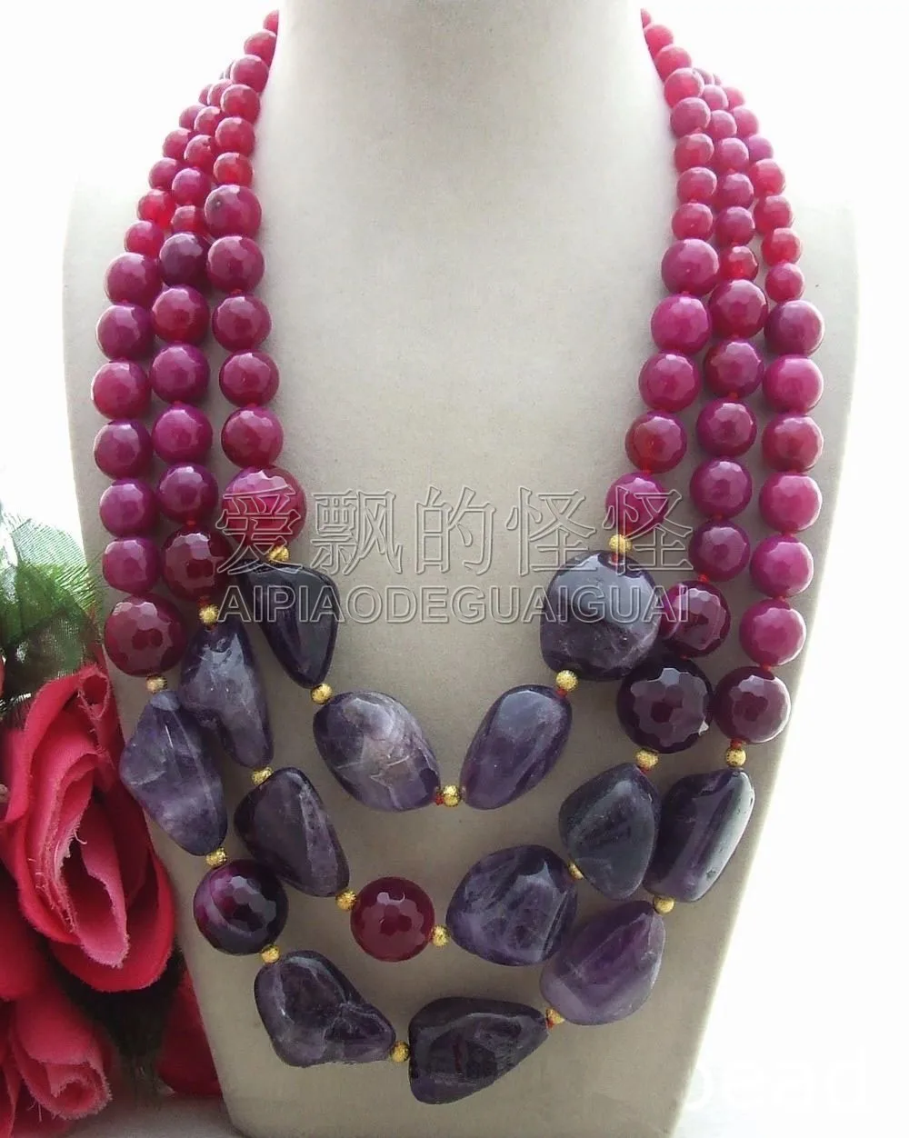 

Women's 19"-24" red purple onyx crystal stone Necklace