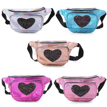 

2019 new Holographic Fanny Hip Pack Cute Phone Pouch Iridescent Waist Bag Heart Sequin Rainbow Bum with Adjustable Belt