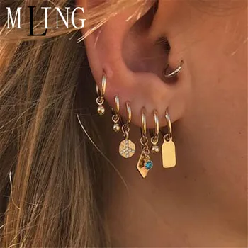 

MLING 2019 New Design Gold Geometric Earrings Vintage Cross Heart Start Lightning Drop Earrings For Women