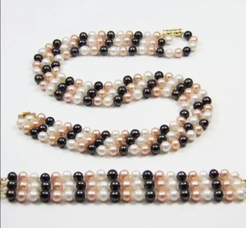 

ddh001364 classic 8-9mm south sea white pink black pearl necklace bracelets 18 inch14k