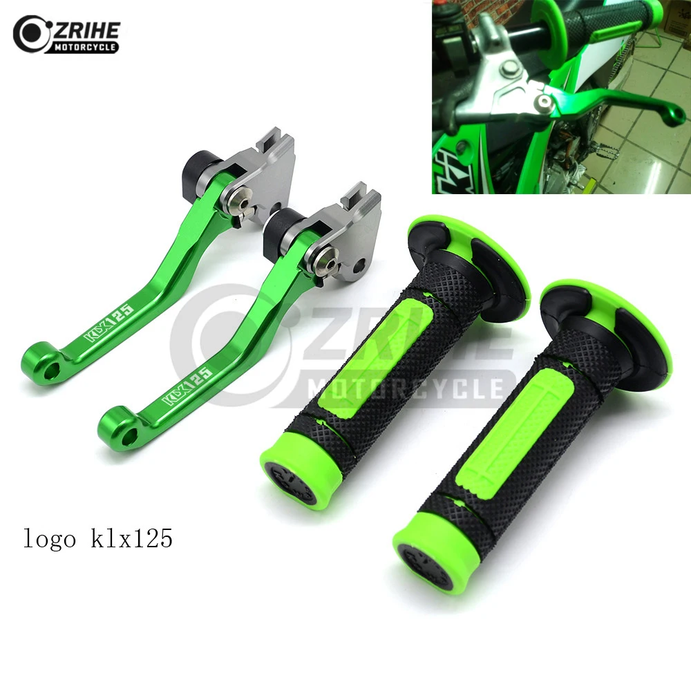 With logo KLX125 CNC Pitvot Motorcycle Brake Clutch Lever and handlebar grip for KAWASAKI  KLX125 KLX 125 2016 2015 2014 2013
