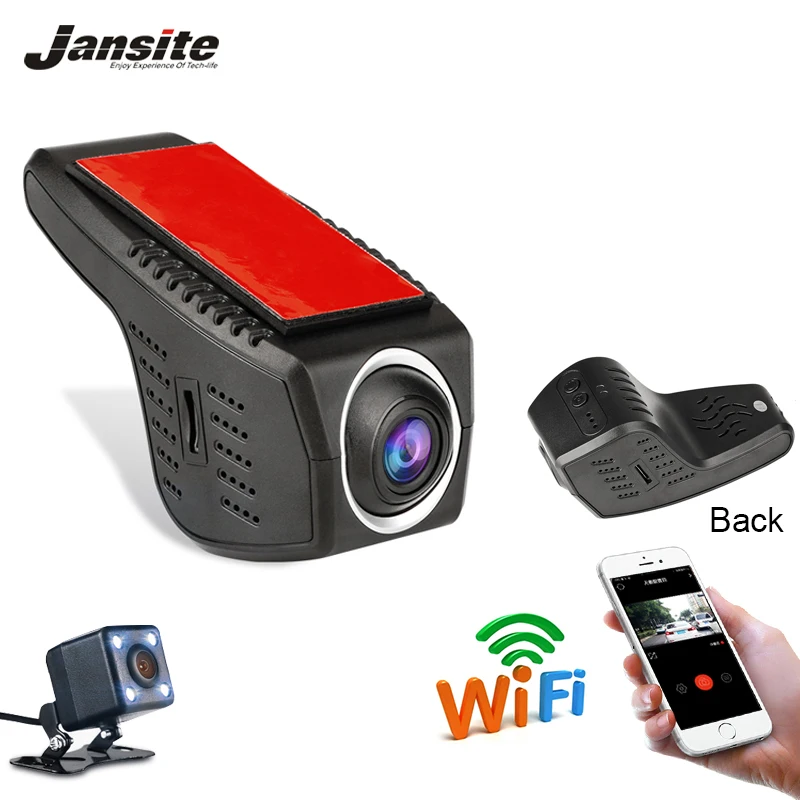 

Jansite Mini Car Dash cam DVR HD 1080P Connect Wifi control Dual Lens car Camera Video Recorder Rearview mirror with Rear camera