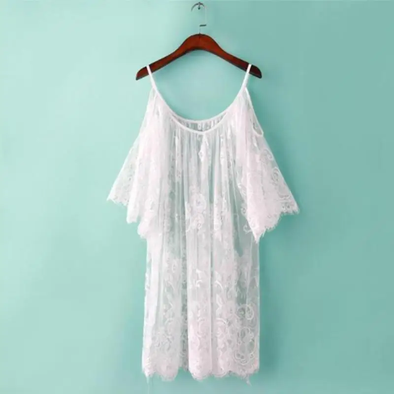 Элегантное летнее кружевное Повседневное платье с вышивкой «кроше», женские вечерние платья на бретельках, сексуальное короткое мини Белое пляжное платье Vestidos