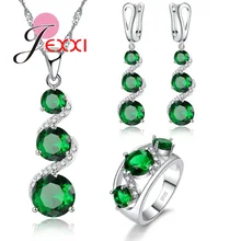 JEXXI Partido Regalo de La Manera Mujeres Juegos de Joyería Plata 925 Verde Cubic Zirconia Colgante/Collar/Los Pendientes Al Por Mayor