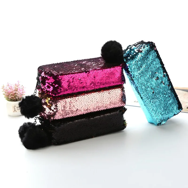 New Style Pillow Shape Cosmetic Bag Mermaid Sequins Casual Travel Makeup Organizer Zipper Hairball Make Up Functional Bag