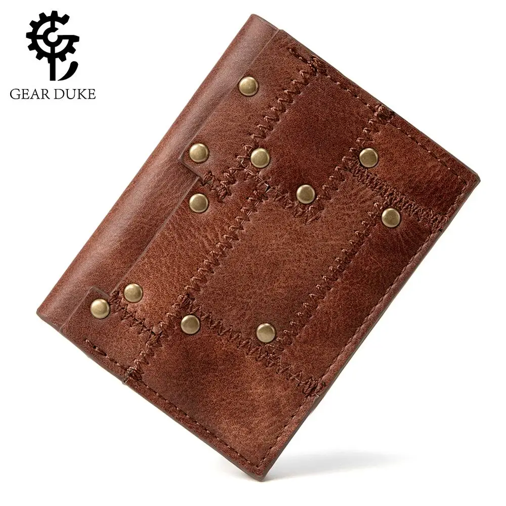 

GearDuke Punk Fashion Lattice Men's Wallet European Stylish Steampunk Rock Purse Personality Retro Short Rivet Wallet