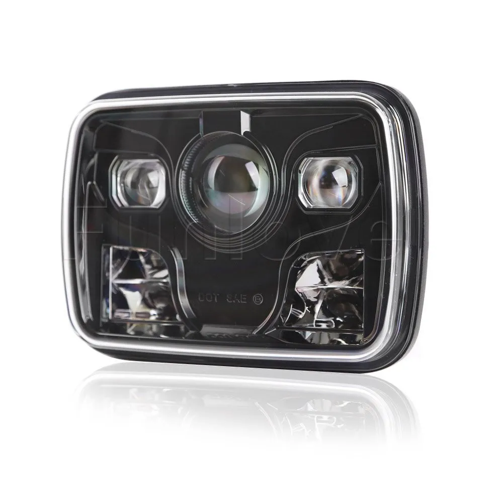 Pair Black 7 X 6 LED Headlights with 80W High Beam 60W Low Beam 60w Daytime Running Light Projector for Jeep Cherokee Trucks (2)
