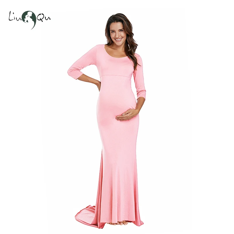 Реквизит для фотосессии для беременных; Одежда для беременных; платья макси для фотосессии; хлопковое длинное платье; цвет розовый, белый; круглый вырез - Цвет: pic