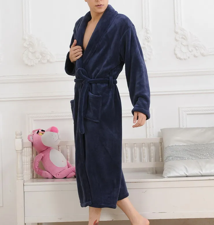 Coral fleece robe sleepwear bathrobes bathrobe male lounge 48 Dark Blue