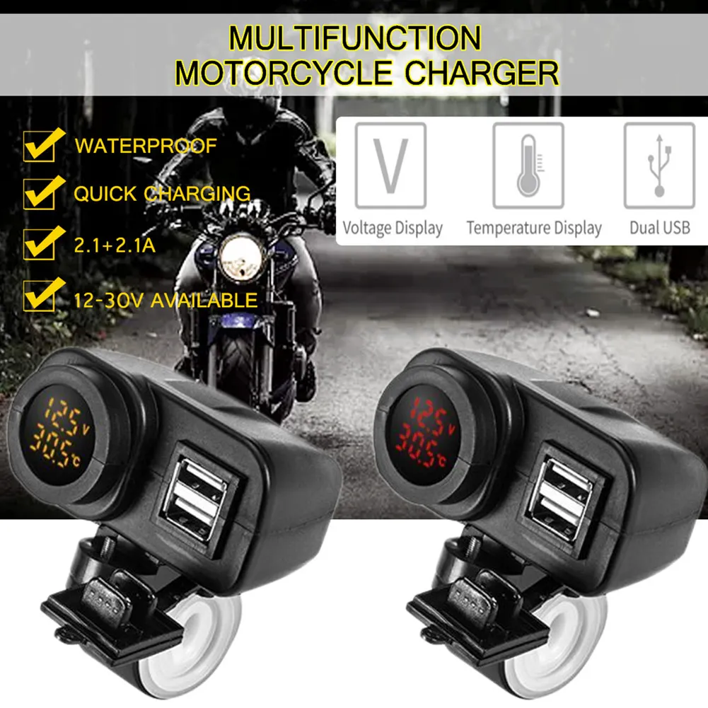 

Motorcycle Bike Dual USB Charger Voltmeter 2.1A with Digital LED Display DXY88