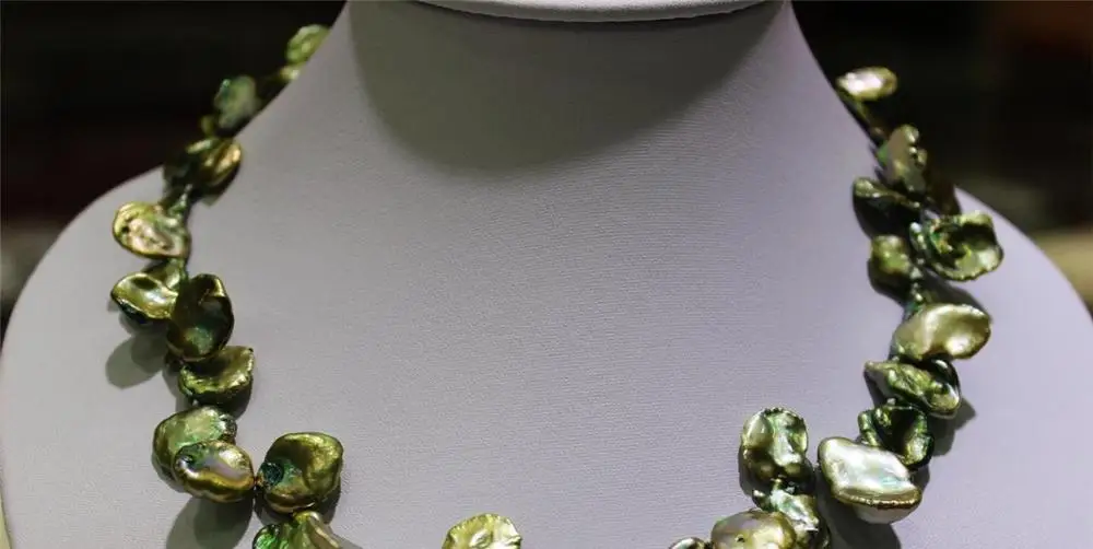 

hot sell new - Green Beautiful keshi reborn pearl necklace13x16mm-17.5INCH a(5.18)