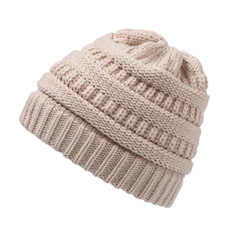 Женские шерстяные вязаные шапки на осень и зиму, повседневные брендовые дизайнерские шапки в стиле хип-хоп, теплые шапки с дырками - Цвет: Бежевый