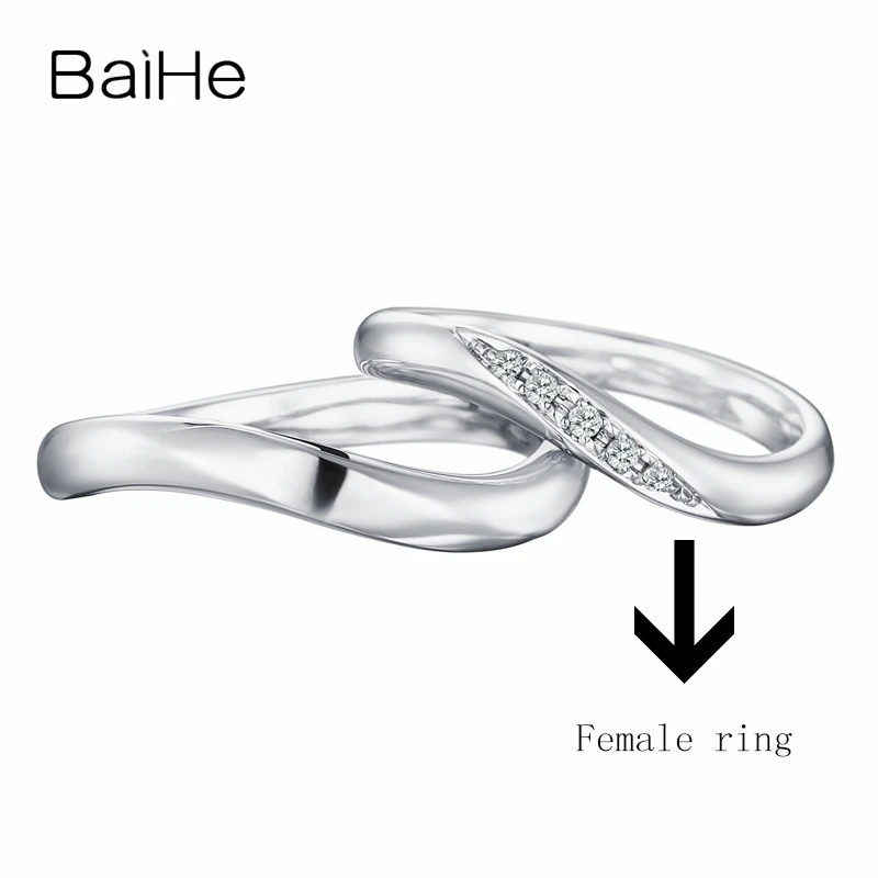 BAIHE Solid 18 K Белое Золото 0.05ct Сертифицированный H/SI круглый натуральные Алмазы обручальные женщины тонкое обручальное кольцо ювелирные изделия - Цвет камня: Female ring