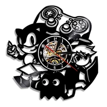 Reloj de pared de vinilo Vintage con diseño moderno temática de juego Sonic the Hedgehog CD relojes 3D Reloj de pared decoración del hogar de 12 pulgadas