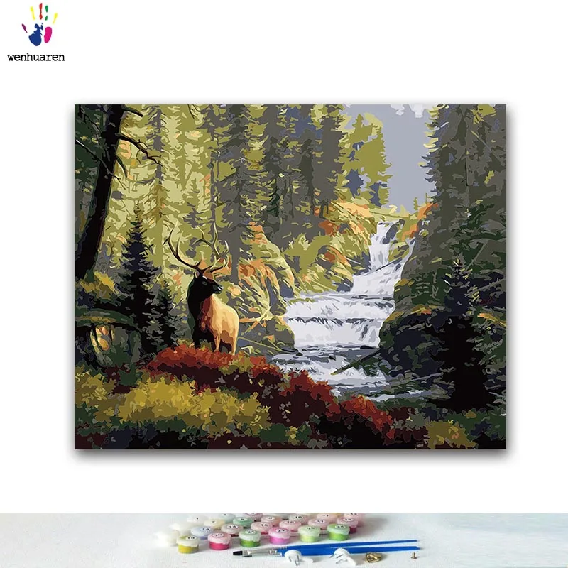 DIY картина по номерам лес красоты живописи по номерам с комплекты 40x50 защелка - Цвет: 100097