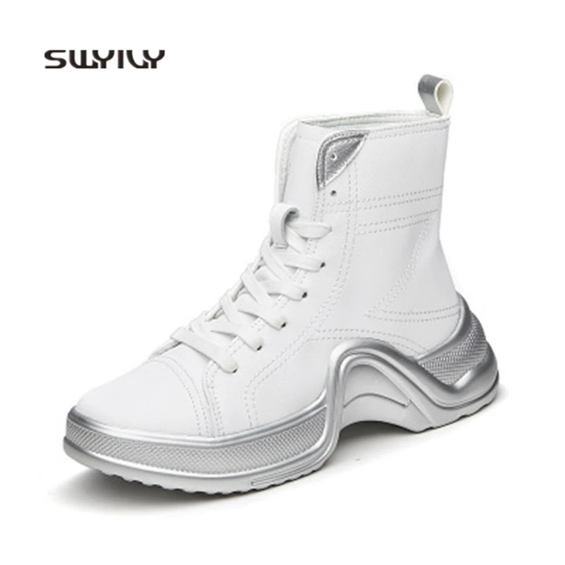 SWYIVY Women Running Shoes Lace-up Ultra-light Sport Shoes Women 2018 New Autumn Anti-slip Leather Sneakers Women High-top