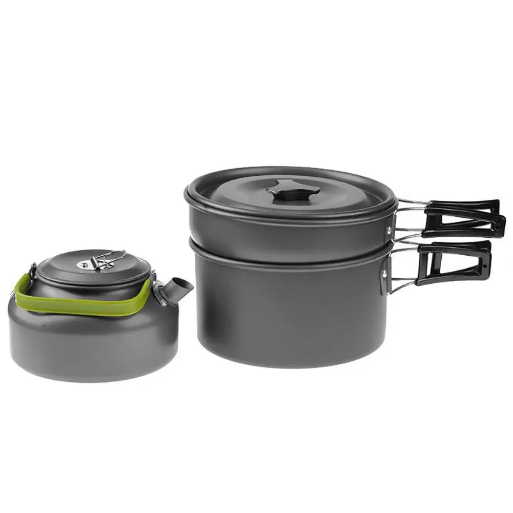 Acampar al aire libre senderismo Picnic tetera olla conjunto de utensilios de cocina Mess Kit mosquetón utensilios Camping estufa con taza de té taza de café