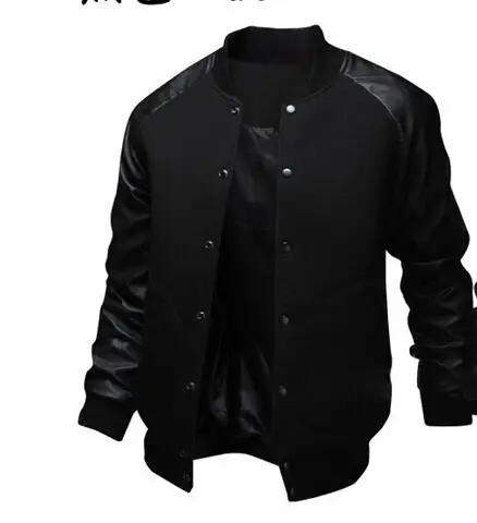Kaufen Cool Hochschule Baseball Jacke Männer 2017 Mode Design Schwarz Pu leder Sleeve Herren Slim Fit Varsity Jacke Marke Veste Homme