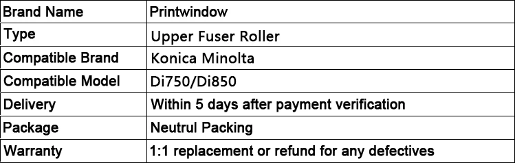 Printwindow копировальный аппарат тепловой Верхний фьюзерный валик для Konica Minolta Di750/Di850