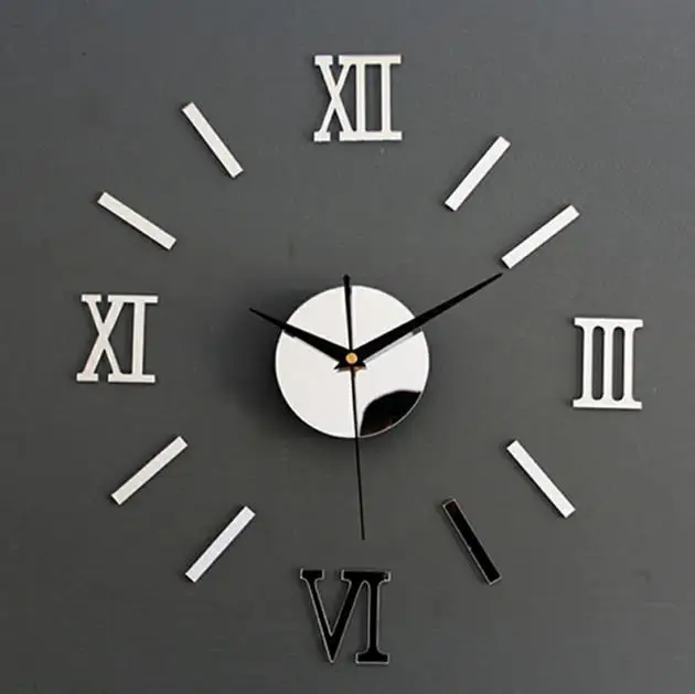 1 шт. новые часы настенные часы Horloge 3d Diy акриловые зеркальные наклейки украшение дома гостиная кварцевые иглы - Цвет: Серебристый