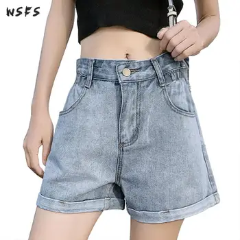 

Ladies Jean Shorts Womens Summer Black White Blue Denim Shorts Jeans Wide Leg Hot Trousers Woman Pockets Slim Casual 2019 Short