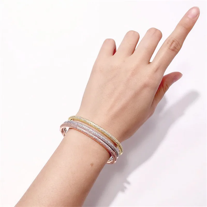 HUISTORY Fashion Curved Surface Half Circle Bracelet Copper Plated Three Colors Stainess Steel For Party Jewelry | Украшения и