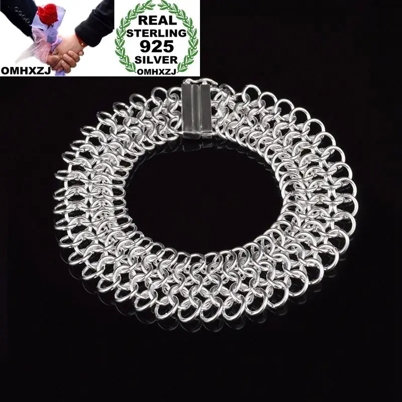 

OMHXZJ Wholesale Personality Fashion Woman Girl Party Wedding Gift Silver Multi Circles Chain 925 Sterling Silver Bracelet BR58