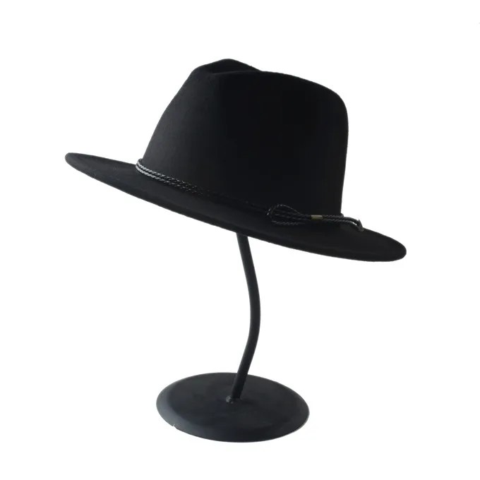 Новая шерстяная Мужская Шляпа Унисекс Chapeu Feminino Fedora Шляпа джентльмена шерстяная широкая джазования с полями церковная Кепка Панама Федора Топ Солнцезащитная шляпа для женщин - Цвет: Black