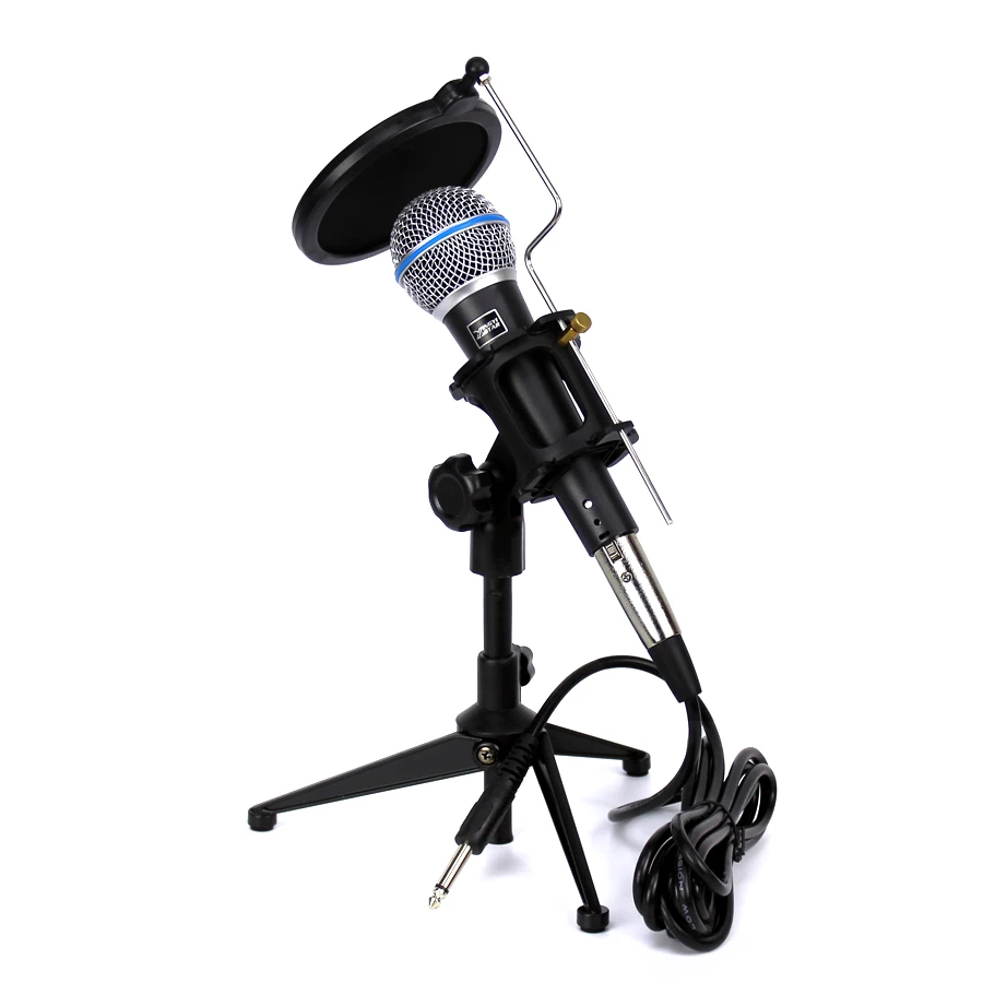 Wired Dynamic Karaoke Microphone Stand Desktop Mic Pop Filter Mount