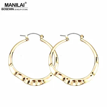 

MANILAI Punk Irregular Surface Big Hoop Earrings For Women Vintage Fashion Jewelry Statement Earring Golden Silver Color