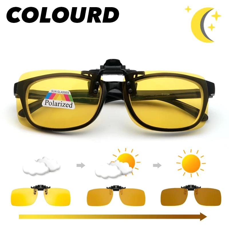 

Colourd Advanced Photochromic Clip on Sunglasses Polarized Square Day and Night Lens Driving Men Color Change Clips for Glasses