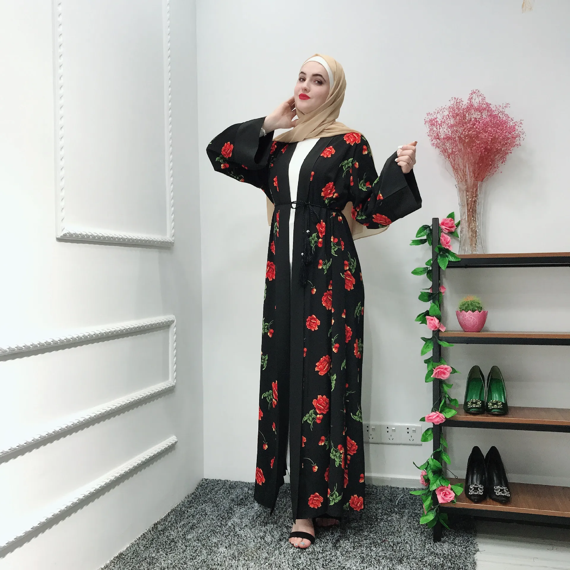 Модная мусульманская печать abaya полный платья кардиган-кимоно длинные халаты Туника Jubah Ближний Восток Рамадан Арабский исламский одежда