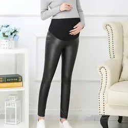 Женская одежда Беременность осень кожа живот эластичные брюки для беременных женщин ПУ Леггинсы для беременных кожаные брюки для