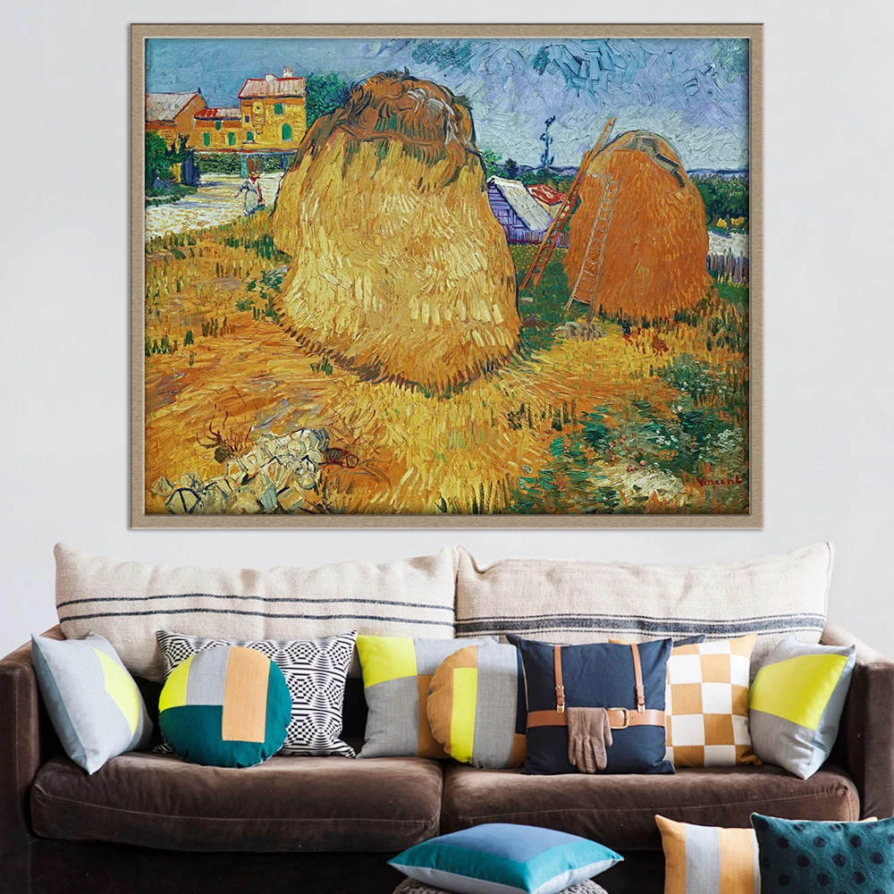 

Vincent Van Gogh Famous Oil Paintings Haystacks in Provence Replica Wall Art Poster and Print Picture for Living Room No Frame