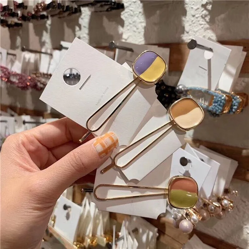 

MENGJIQIAO 2019 New Colorful Square Oil Spot Glaze Hairpins Hair Fringe Clips For Women Fashion Girl Summer Hair Jewelry Gift