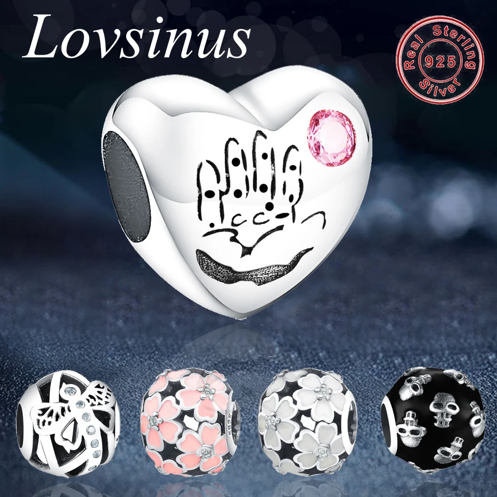 

Fit Original Pandora Charms Bracelets 925 Sterling Silver Breasts Cancer Hope Ribbon Heart Flower Pink Mix CZ Bead For Women DIY