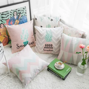 

Home Decorative Pillow Case Thick Cotton Linen Pillow Cover Nordico Style Pineapple Cactus Pink Cushion Cover 45x45cm Zip Open