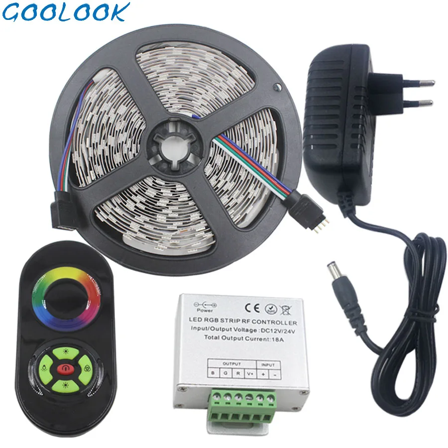 Светодиодные ленты лента SMD 5050 RGB ленты 60 светодиодный/m Водонепроницаемый не водонепроницаемый гибкий свет лента + RF Touch диммер + Мощность