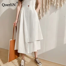 QoerliN корейский стиль Женская одежда белые юбки с высокой талией Элегантные уличные юбки с эластичной талией винтажные черные модные новые
